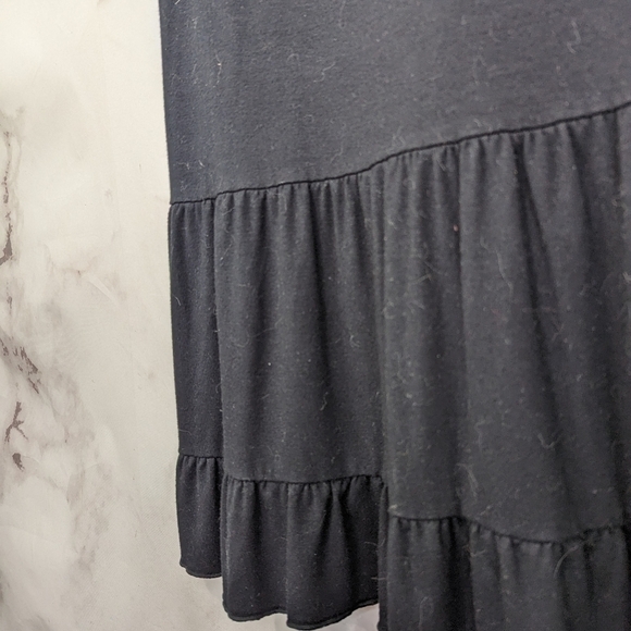 Garnet Hill Dress Small Black Tank Ruffle Stretch Sleeveless Jersey Viscose V - Picture 11 of 13